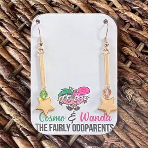 New Handmade Gold-Tone “Cosmo & Wanda” (The Fairly Oddparents) Wand Earrings